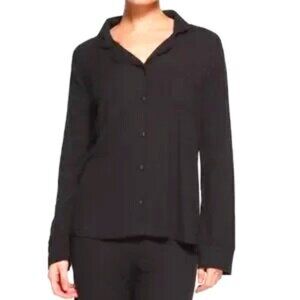 NWT SKIMS Soft Lounge Ribbed Black Long Sleeve Pajama Sleep Top Button Down - S